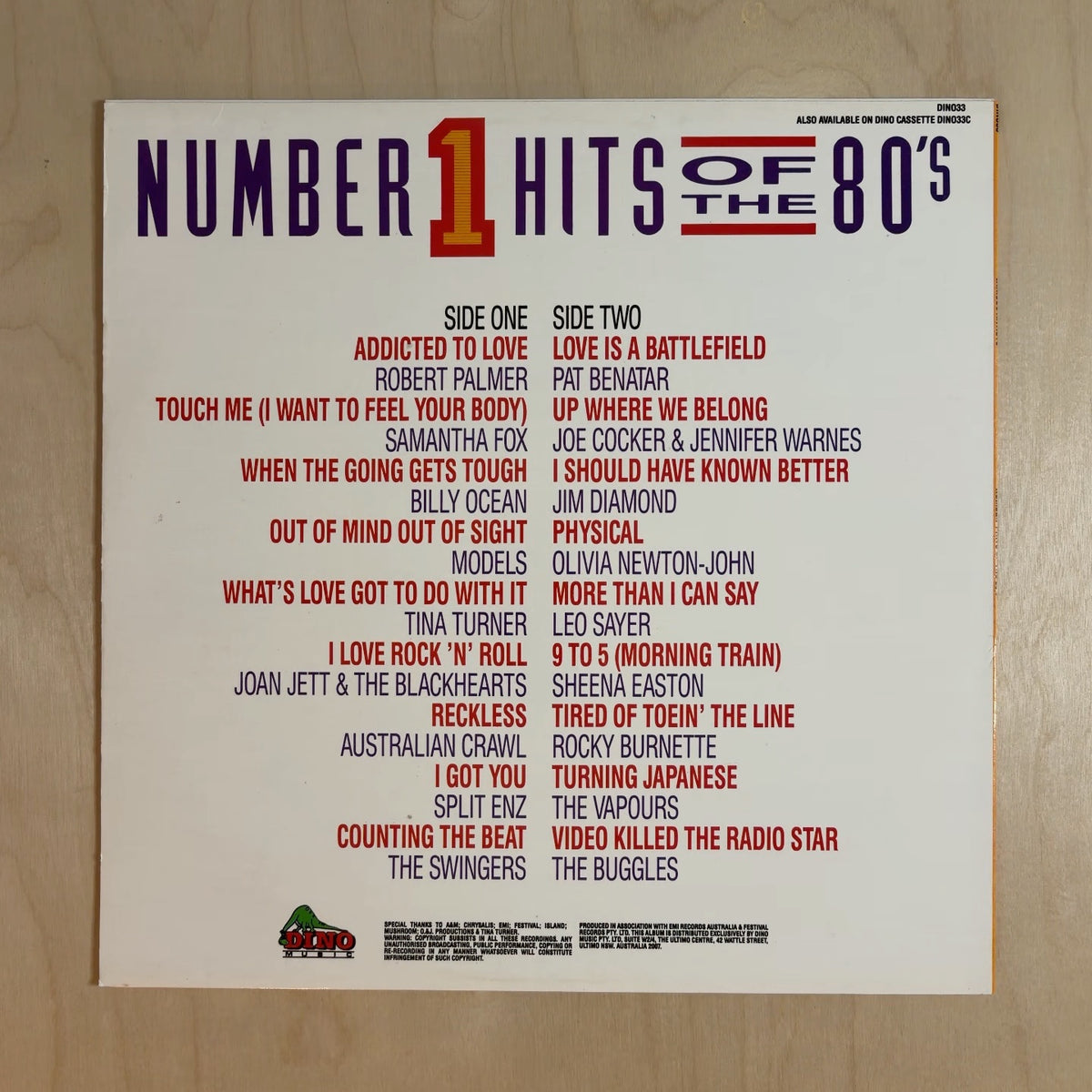 Various – Number 1 Hits Of The 80's – back cover