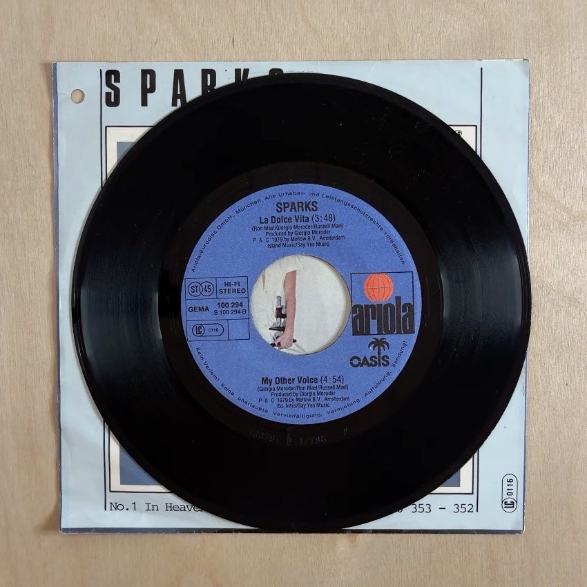 Sparks – La Dolce Vita / My Other Voice – record label
