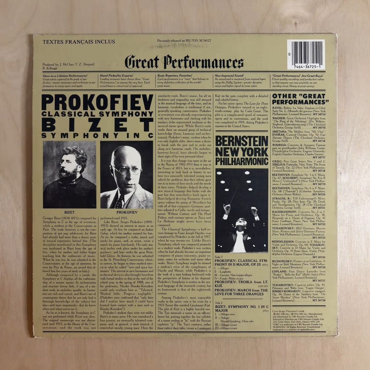 Sergei Prokofiev, Georges Bizet, Leonard Bernstein, New York Philharmonic – Classical Symphony / Symphony In C – back cover