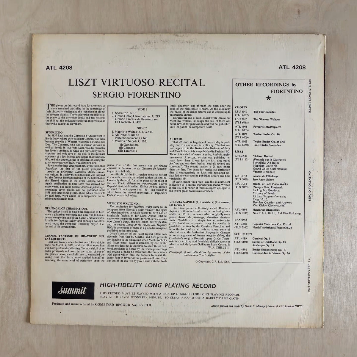 Franz Liszt, Sergio Fiorentino – Liszt Virtuoso Recital – back cover