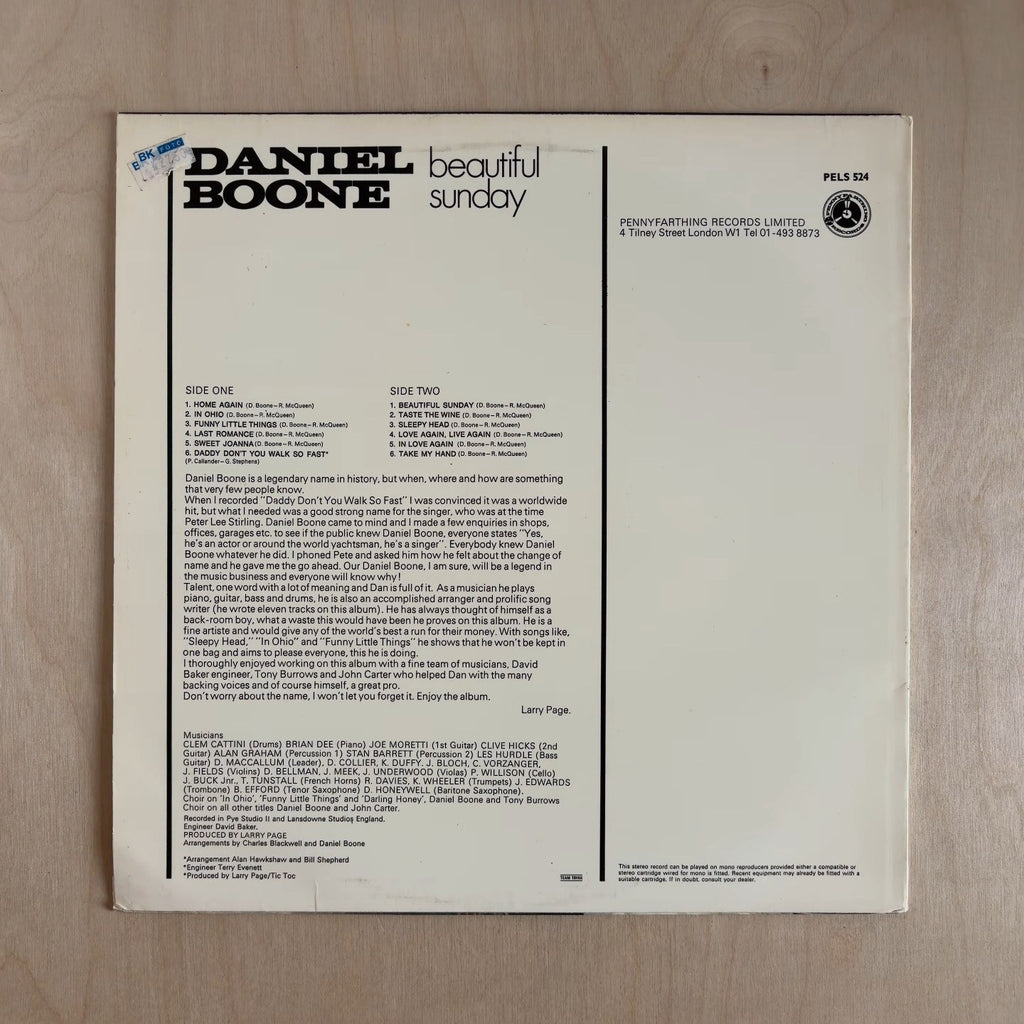 Daniel Boone – Beautiful Sunday – back cover