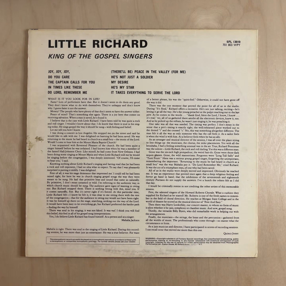 Little Richard, Quincy Jones And His Orchestra, Howard Roberts Chorale – It's Real: The King Of The Gospel Singers Little Richard – back cover