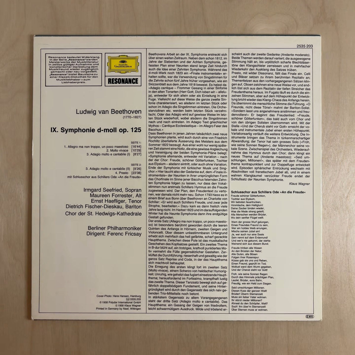 Ludwig van Beethoven, Berliner Philharmoniker, Ferenc Fricsay – Symphonie Nr. 9 – back cover