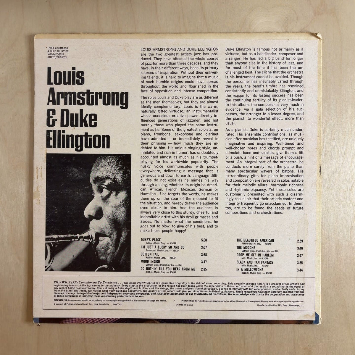 Louis Armstrong, Duke Ellington – Louis Armstrong & Duke Ellington – back cover