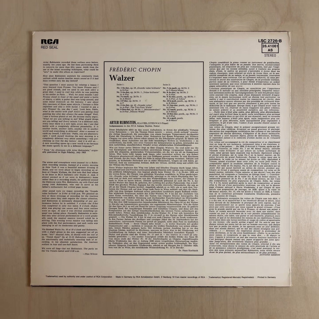 Arthur Rubinstein, Frédéric Chopin – Walzer – back cover