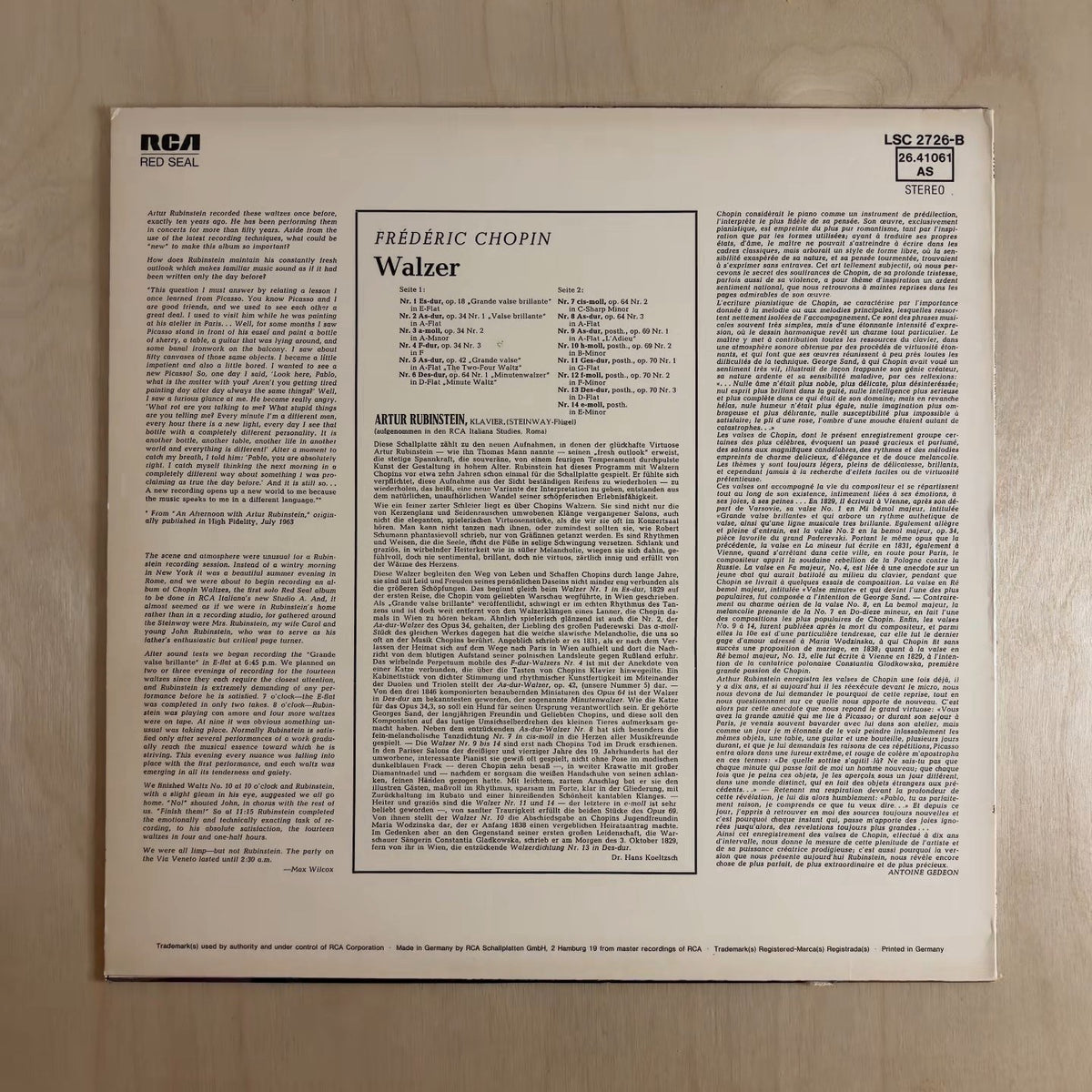 Arthur Rubinstein, Frédéric Chopin – Walzer – back cover