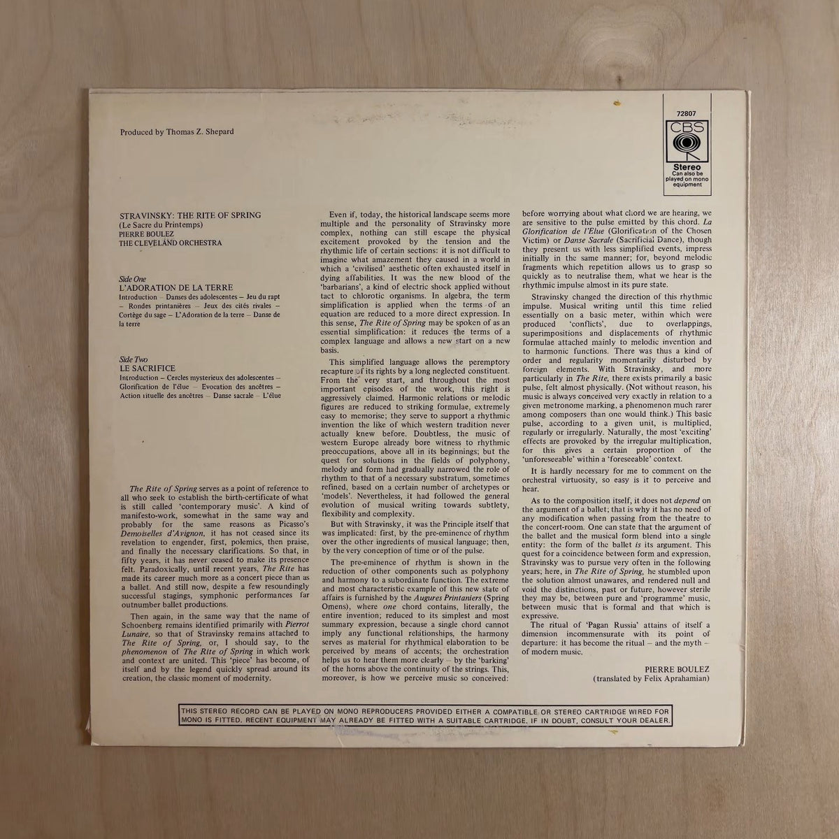 Pierre Boulez, Igor Stravinsky, The Cleveland Orchestra – Le Sacre Du Printemps – back cover