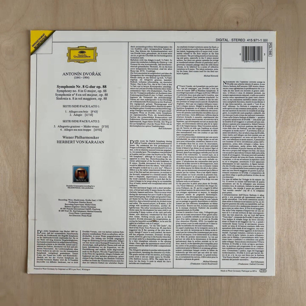 Herbert von Karajan, Wiener Philharmoniker, Antonín Dvořák – Symphonie Nr. 8 – back cover