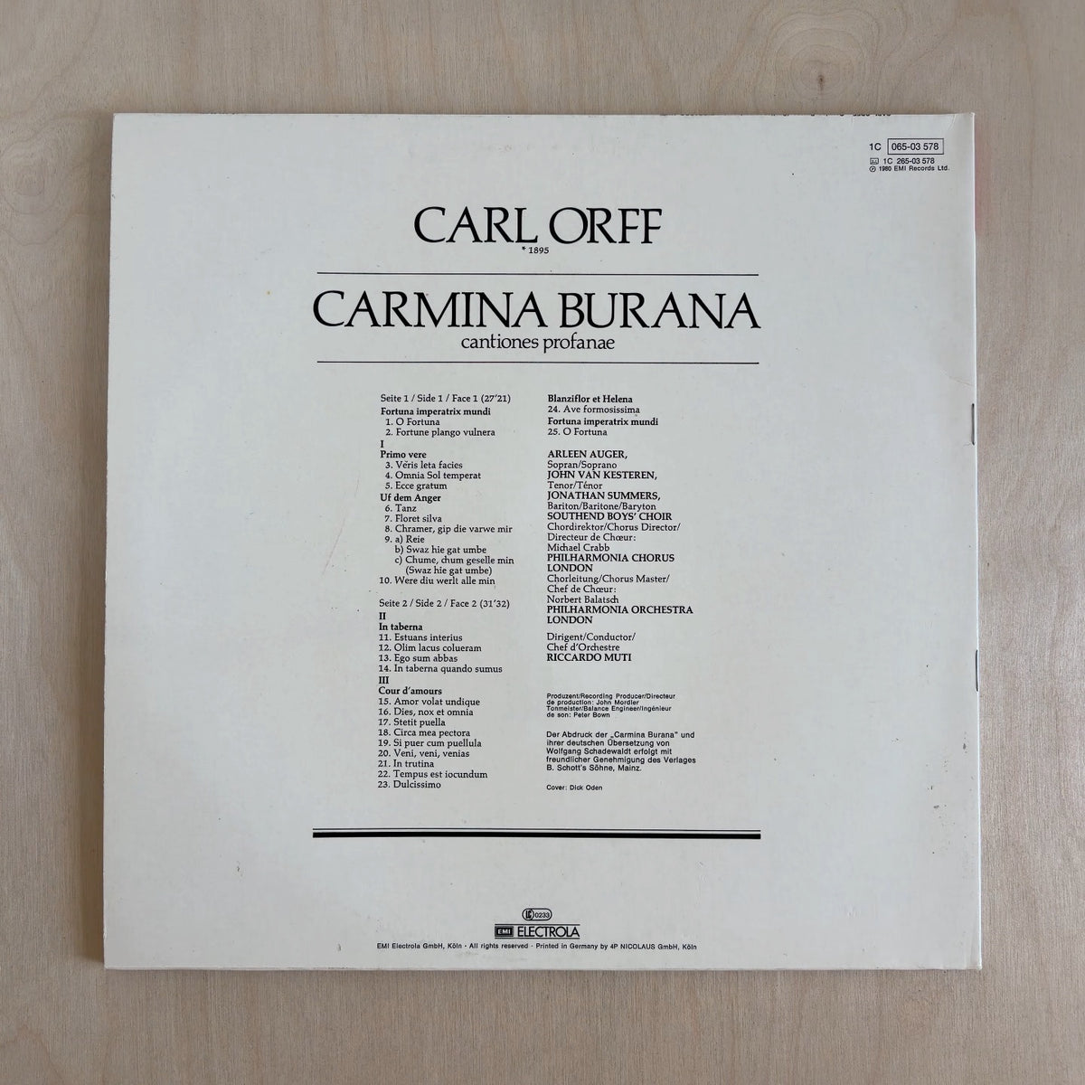Carl Orff, Riccardo Muti – Carmina Burana – back cover
