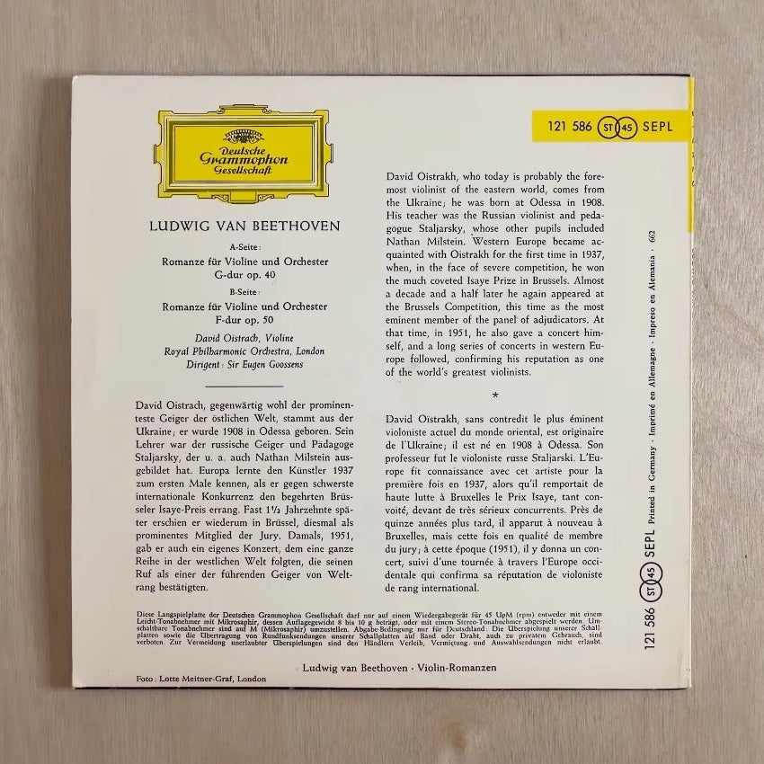 Ludwig Van Beethoven, David Oistrach – Romanzen Für Violine Und Orchester – back cover