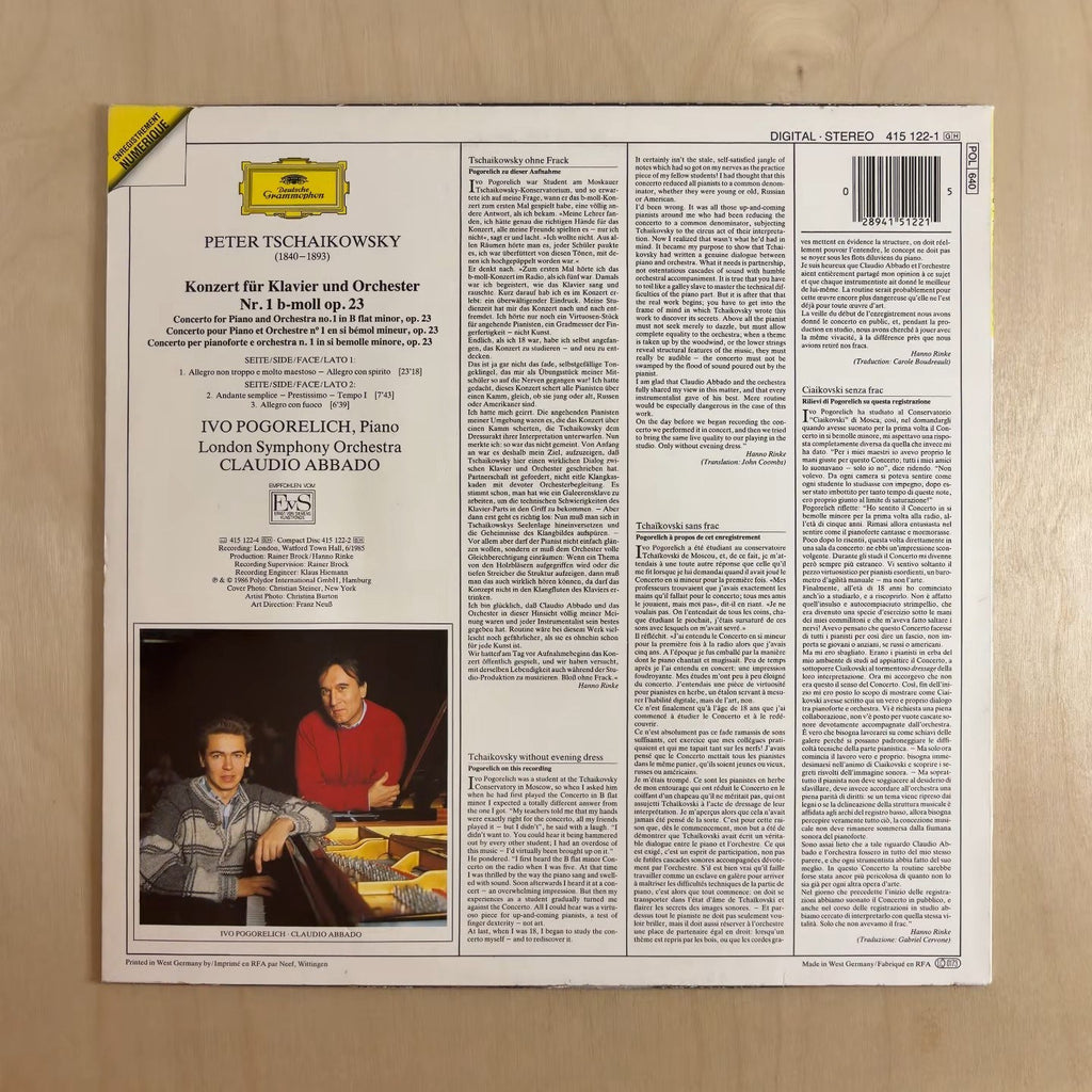 Pyotr Ilyich Tchaikovsky, London Symphony Orchestra, Ivo Pogorelich, Claudio Abbado – Klavierkonzert No. 1 – back cover