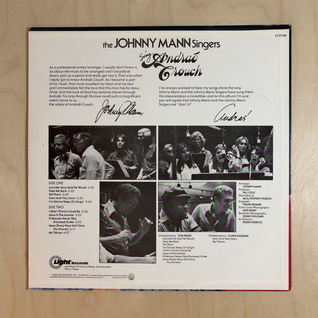 The Johnny Mann Singers – The Johnny Mann Singers Sing Andraé Crouch – back cover