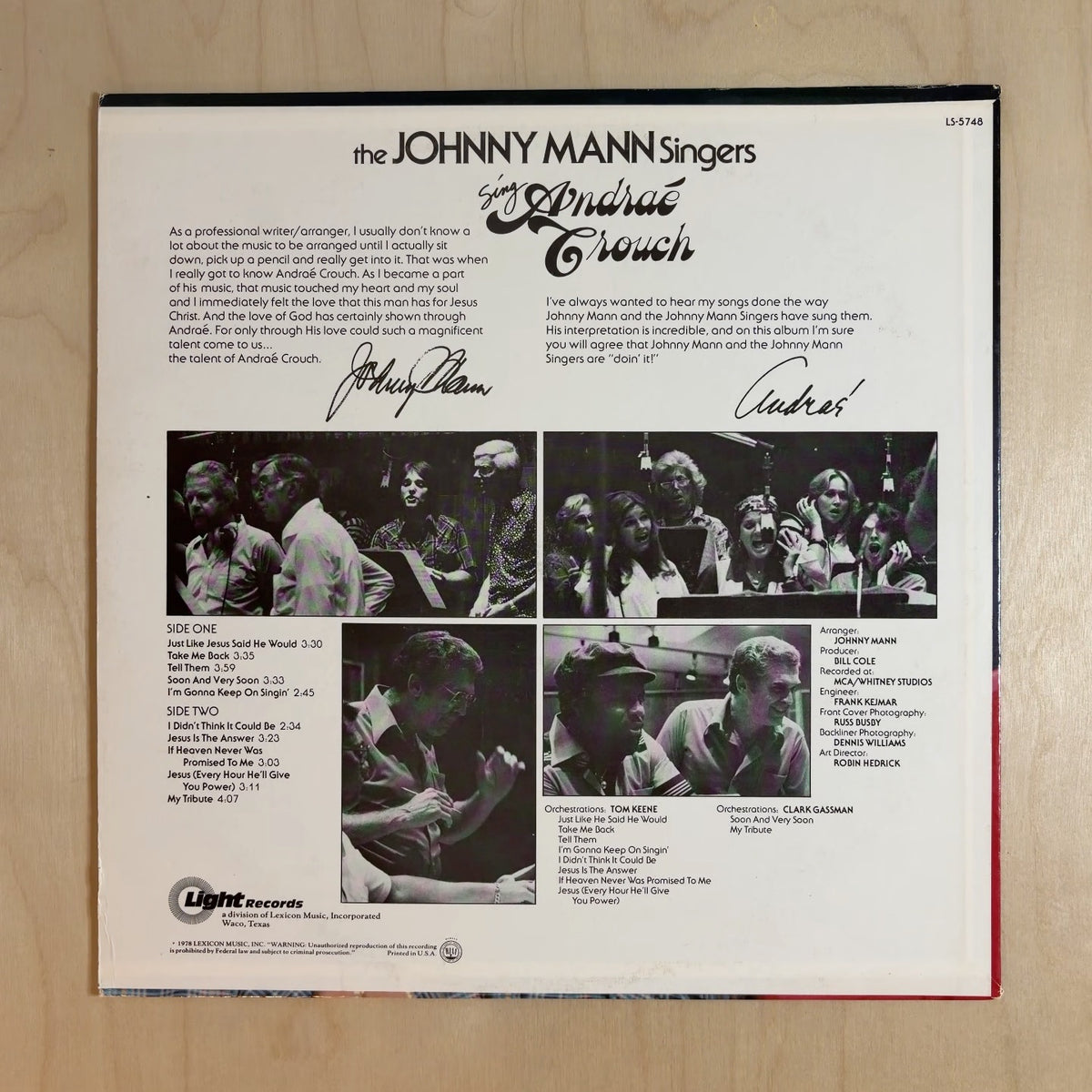 The Johnny Mann Singers – The Johnny Mann Singers Sing Andraé Crouch – back cover