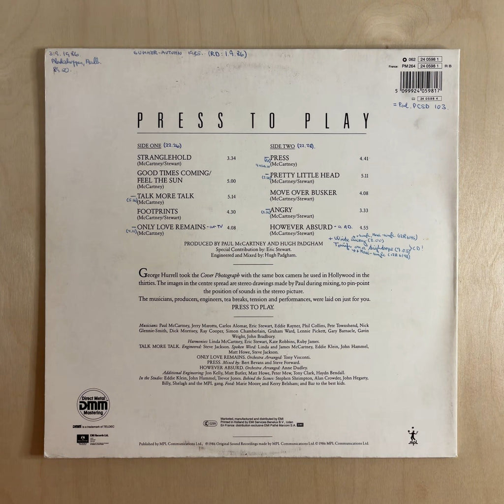 Paul McCartney – Press To Play – back cover