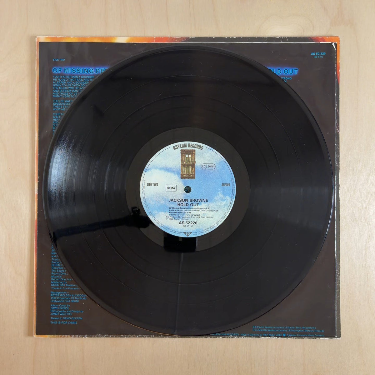 Jackson Browne – Hold Out – record label