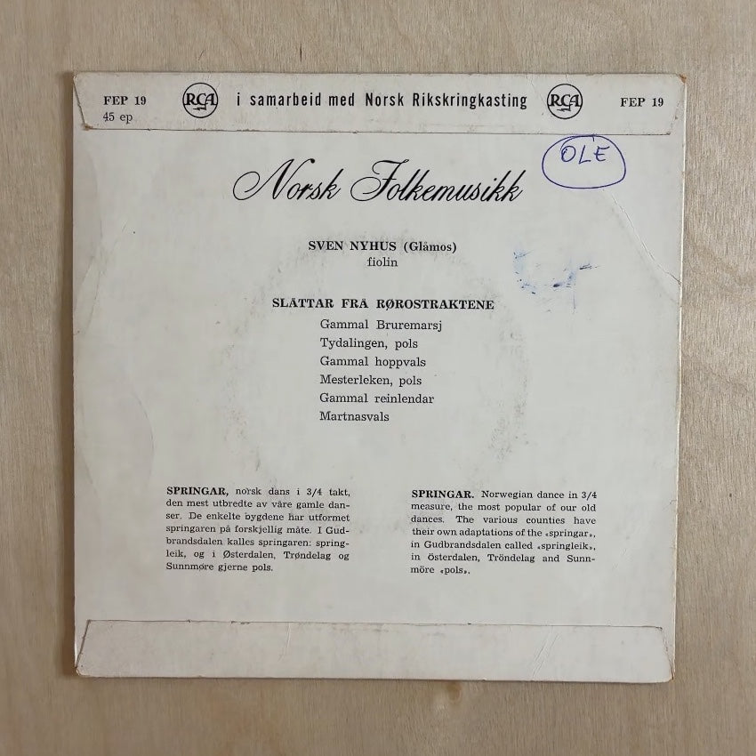 Sven Nyhus – Norsk Folke-musikk 19 - Slåttar Frå Rørostraktene – back cover