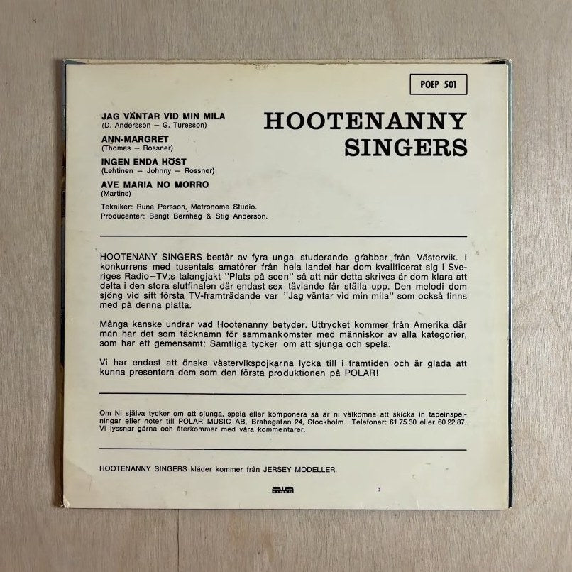 Hootenanny Singers – Jag Väntar Vid Min Mila – back cover