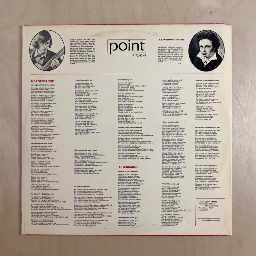 Ingolf Olsen – Morgen Og Aftensange Af C. E. F. Weyse Og B. S. Ingemann – back cover