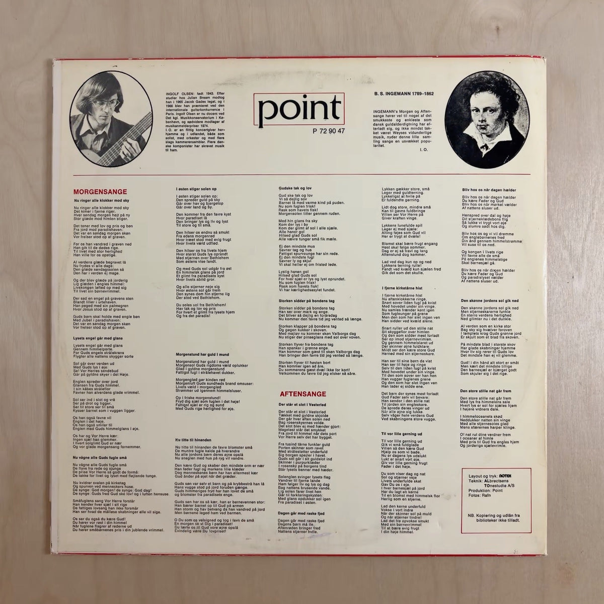 Ingolf Olsen – Morgen Og Aftensange Af C. E. F. Weyse Og B. S. Ingemann – back cover