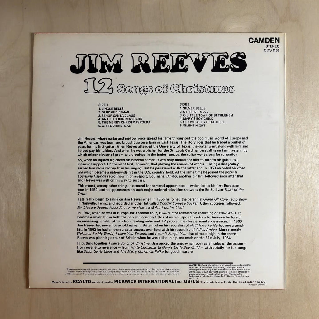 Jim Reeves – 12 Songs Of Christmas – back cover
