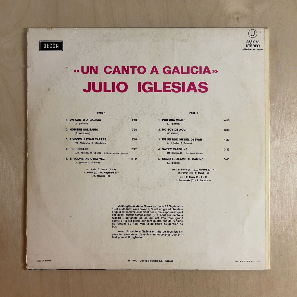 Julio Iglesias – Un Canto A Galicia – back cover