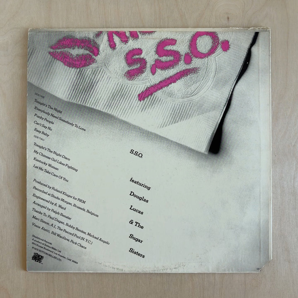The S.S.O. Orchestra, Douglas Lucas, The Sugar Sisters – Tonight's The Night – back cover