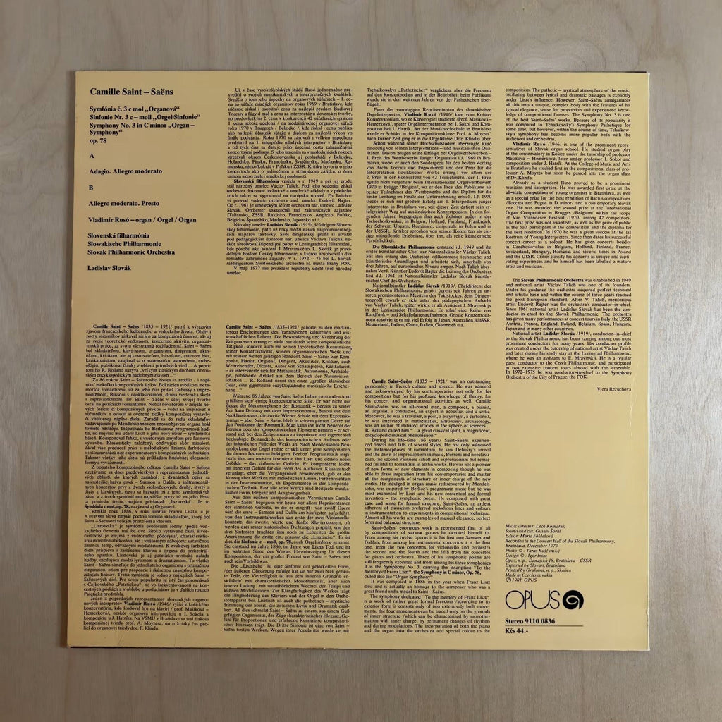 Camille Saint-Saëns, Slovak Philharmonic Orchestra, Vladimír Rusó, Ladislav Slovák – Symphony No.3 In C Minor, Op. 78 "Organ Symphony" – back cover