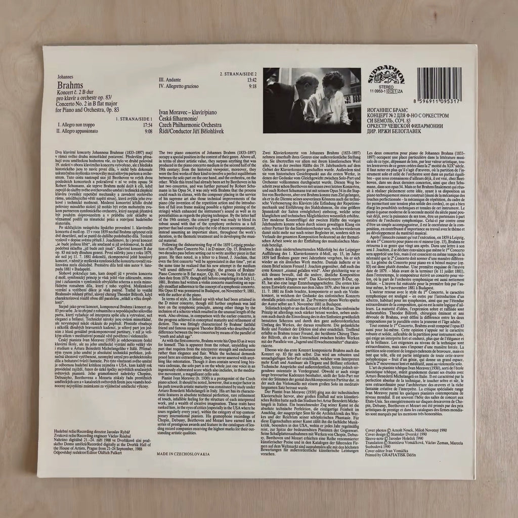 Johannes Brahms, Ivan Moravec, The Czech Philharmonic Orchestra, Jiří Bělohlávek – Piano Concerto No.2 In B Flat Major – back cover