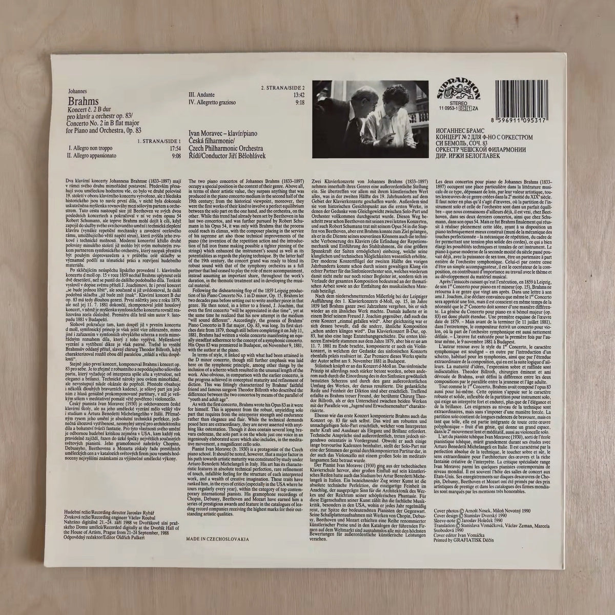 Johannes Brahms, Ivan Moravec, The Czech Philharmonic Orchestra, Jiří Bělohlávek – Piano Concerto No.2 In B Flat Major – back cover