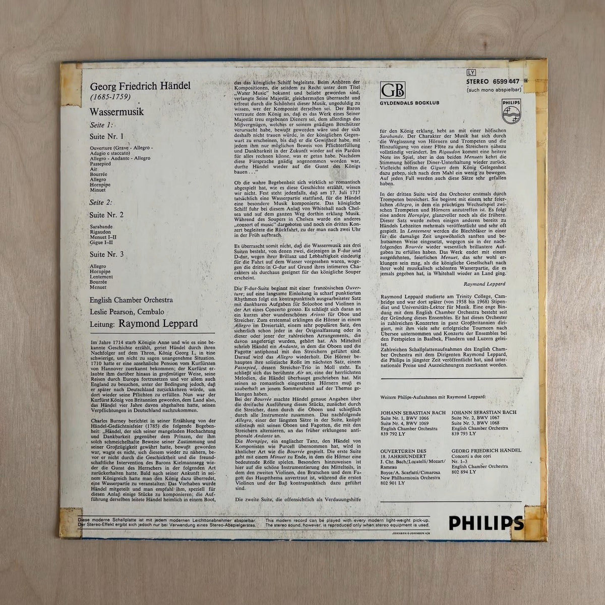 Georg Friedrich Händel, English Chamber Orchestra, Raymond Leppard – Wassermusik – back cover