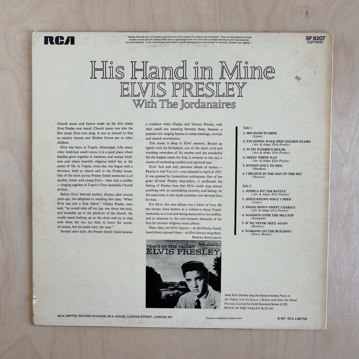 Elvis Presley – His Hand In Mine – back cover