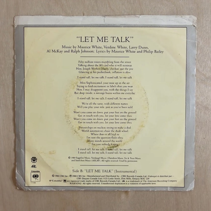 Earth, Wind & Fire – Let Me Talk – back cover