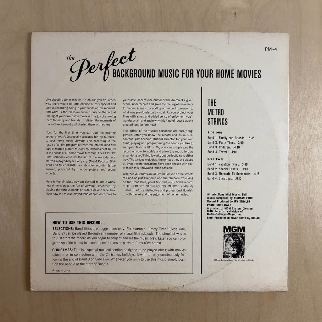 The Metro Strings – The Perfect Background Music For Your Home Movies – back cover