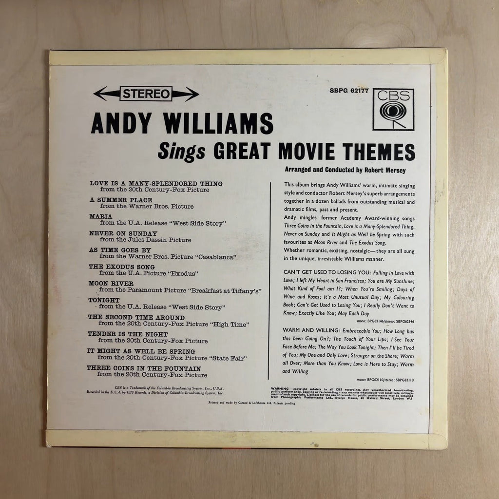Andy Williams – Moon River & Other Great Movie Themes – back cover