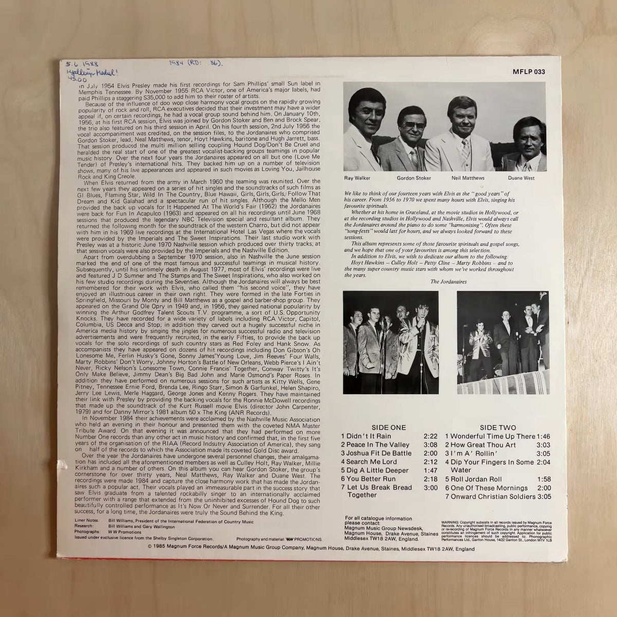 The Jordanaires – Sing Elvis' Gospel Favourites – back cover
