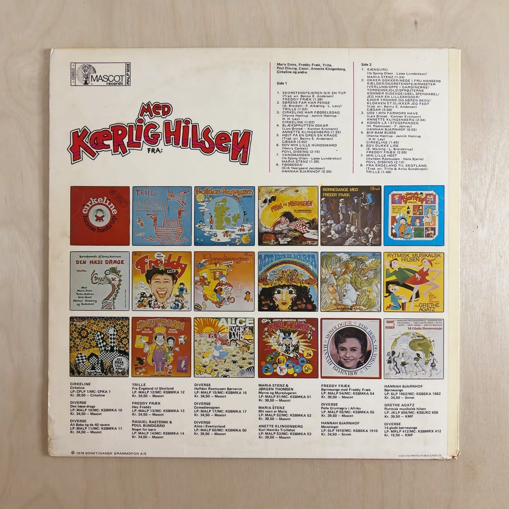 Maria Stenz, Trille, Freddy Fræk, Povl Dissing, Annette Klingenberg, Hanne Hastrup, Cæsar, Hannah Bjarnhof – Med Kærlig Hilsen – back cover