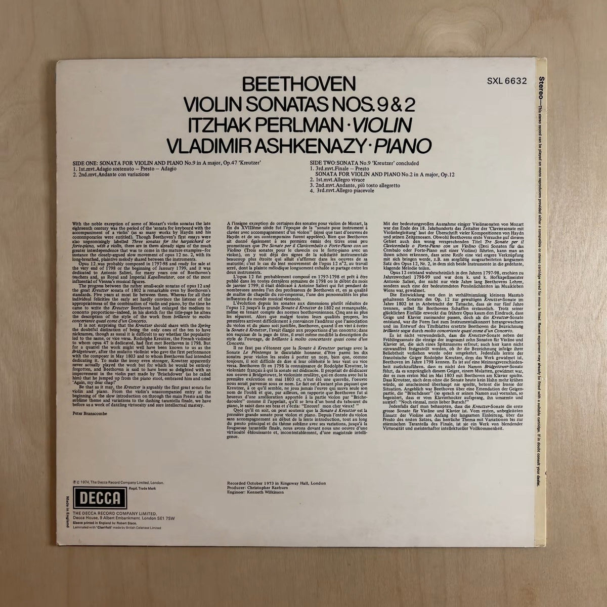Ludwig van Beethoven, Itzhak Perlman, Vladimir Ashkenazy – Violin Sonatas No.9 "Kreutzer" & No.2 – back cover