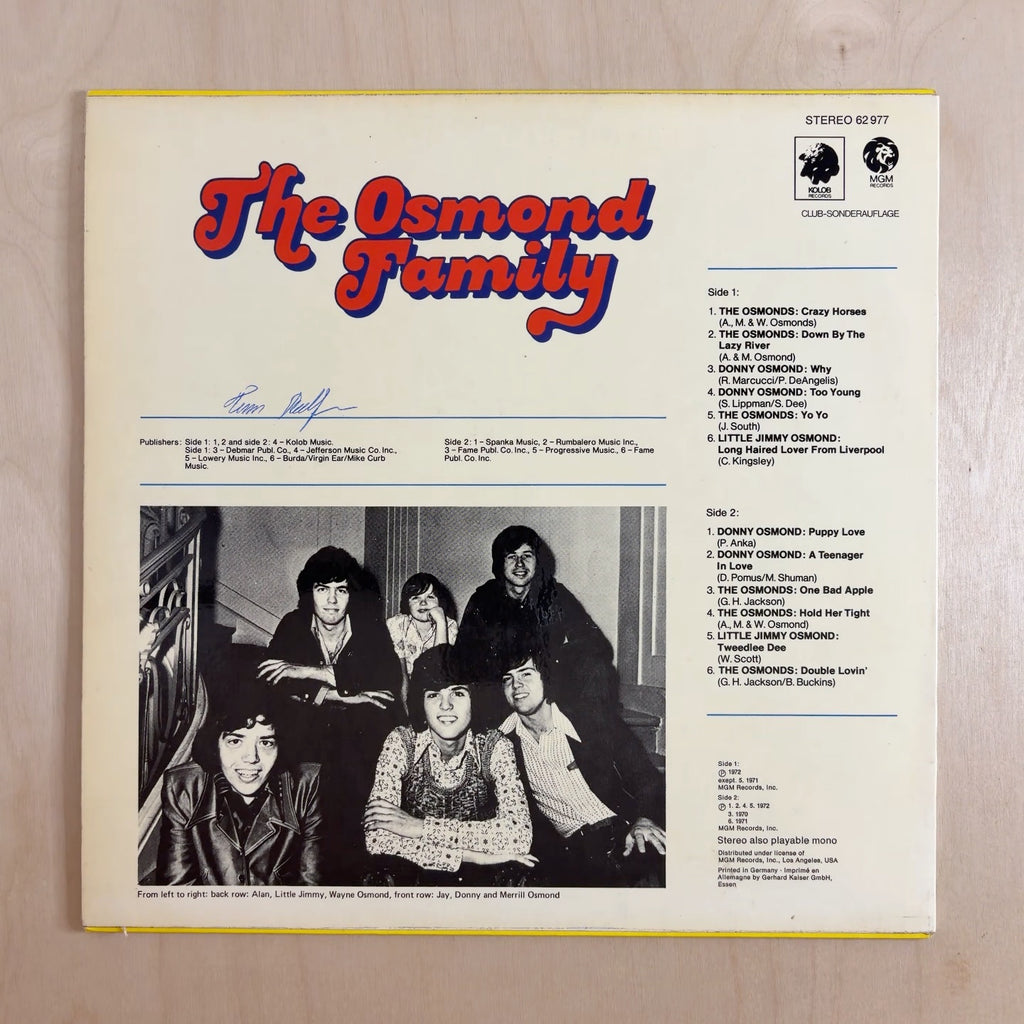 The Osmonds – The Osmond Family – back cover