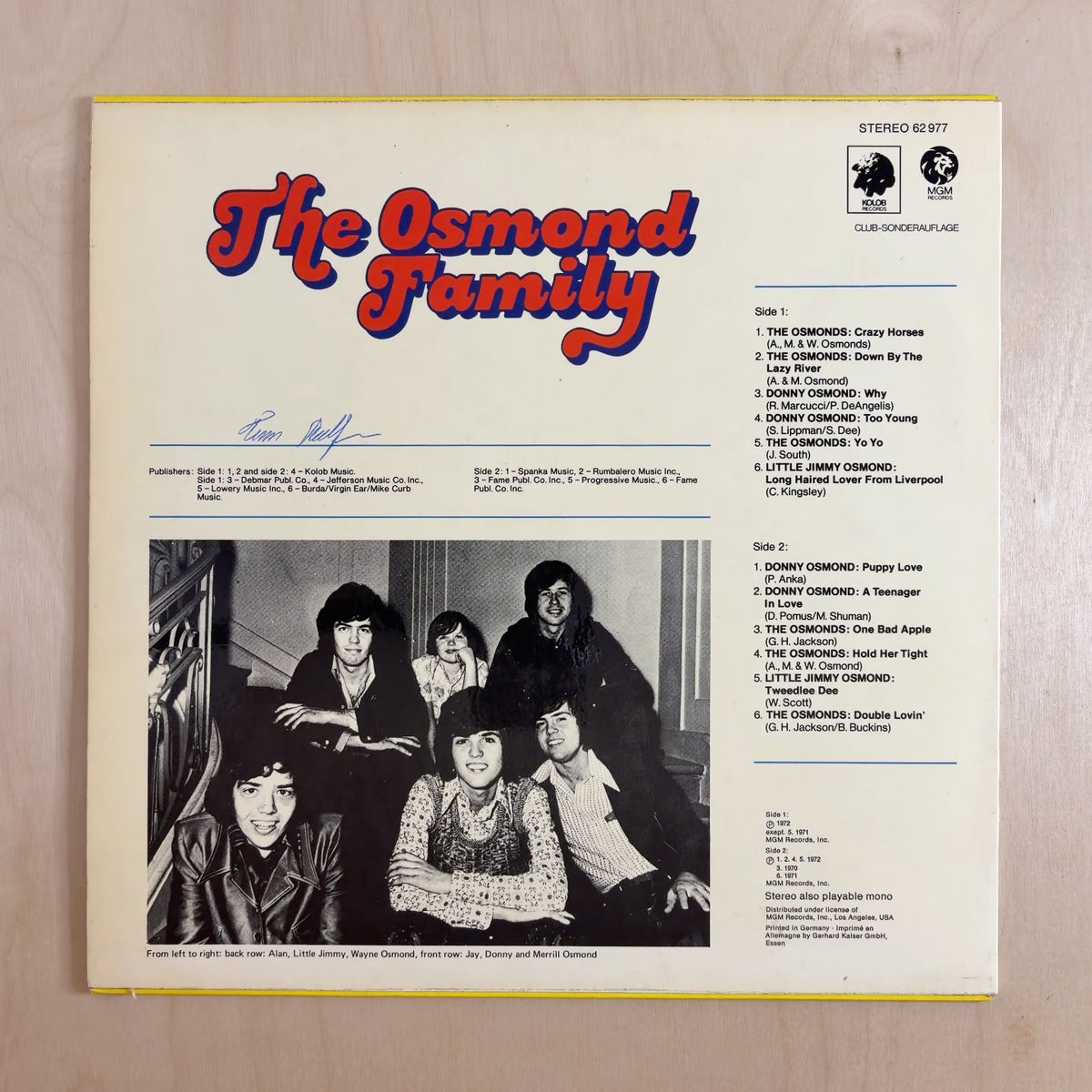 The Osmonds – The Osmond Family – back cover