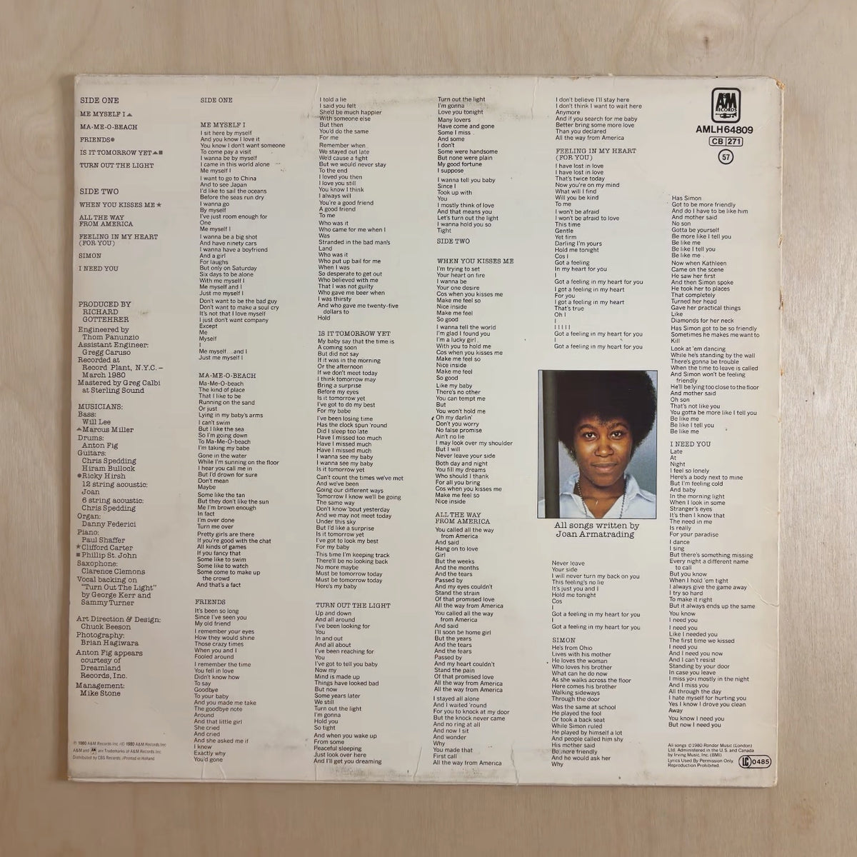 Joan Armatrading – Me Myself I – back cover