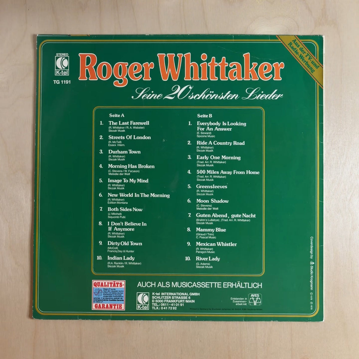 Roger Whittaker – Seine 20 Schönsten Lieder – back cover