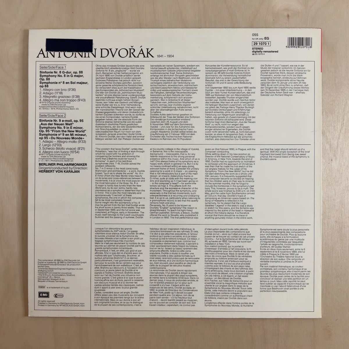 Antonín Dvořák, Berliner Philharmoniker, Herbert von Karajan – Symphonies = Sinfonien Nos. 8 & 9 "From The New World" = „Aus Der Neuen Welt” – back cover