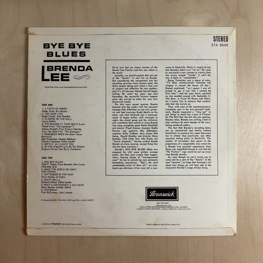 Brenda Lee – Bye Bye Blues – back cover