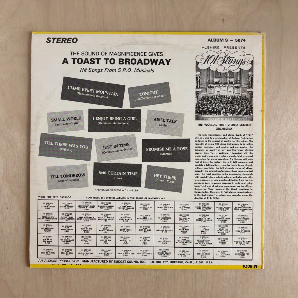 101 Strings – A Toast To Broadway – back cover