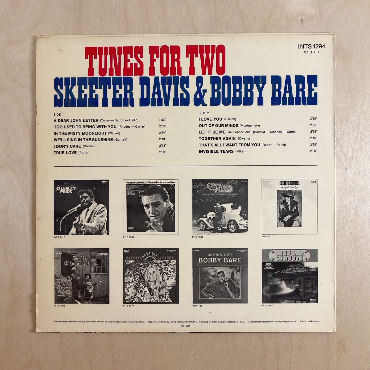 Skeeter Davis, Bobby Bare – Tunes For Two – back cover