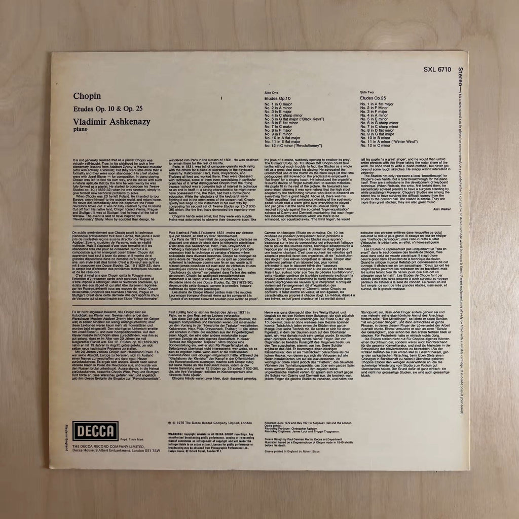 Frédéric Chopin, Vladimir Ashkenazy – Etudes Op. 10 & Op. 25 – back cover