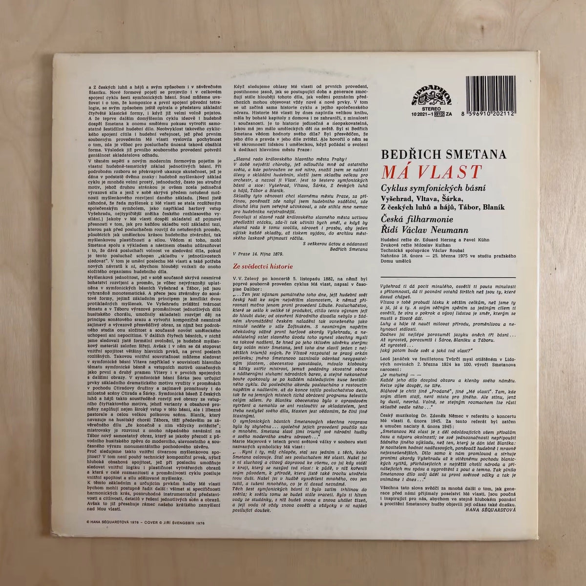 Bedřich Smetana, The Czech Philharmonic Orchestra, Václav Neumann – Má Vlast – back cover