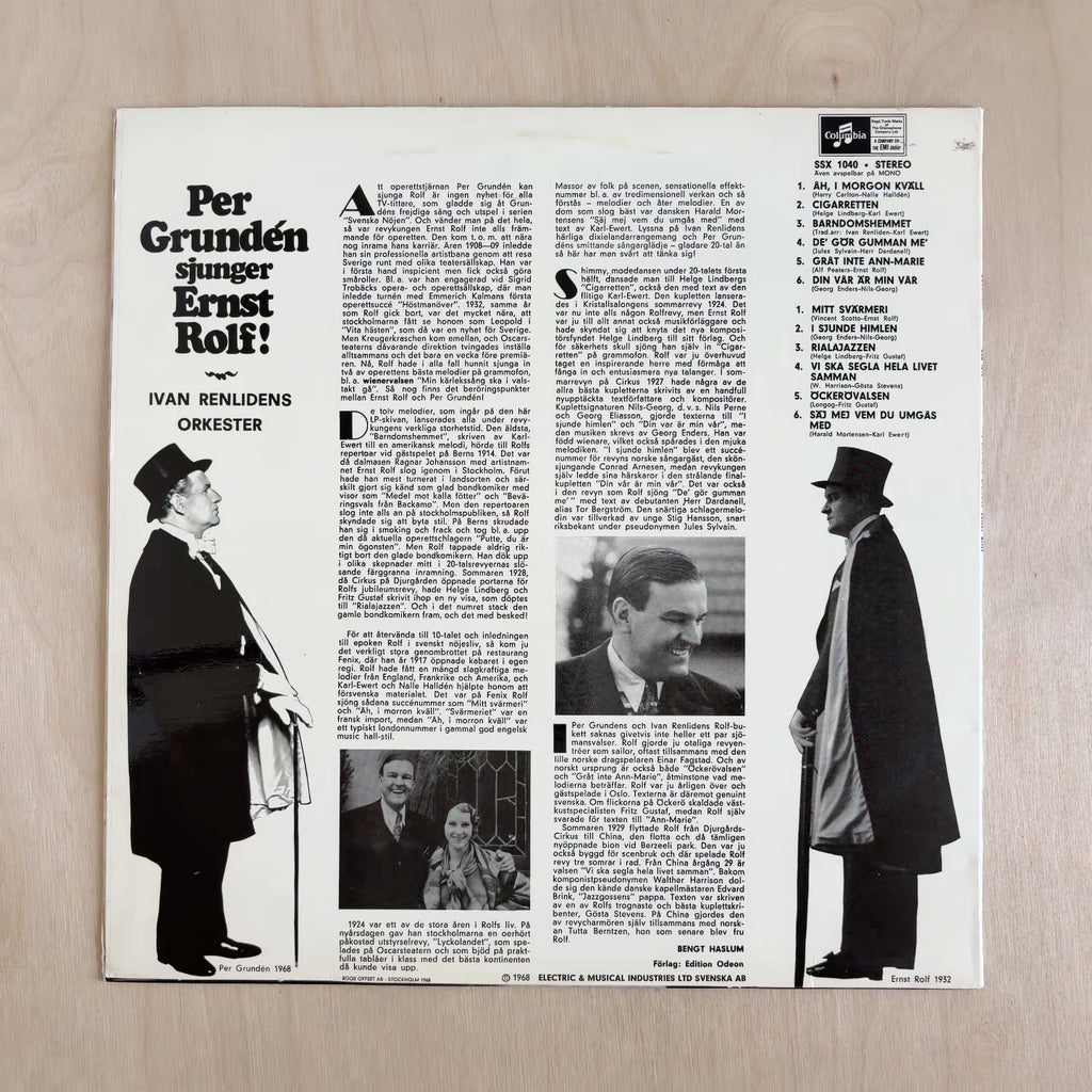Per Grundén – Per Grundén Sjunger Ernst Rolf! – back cover