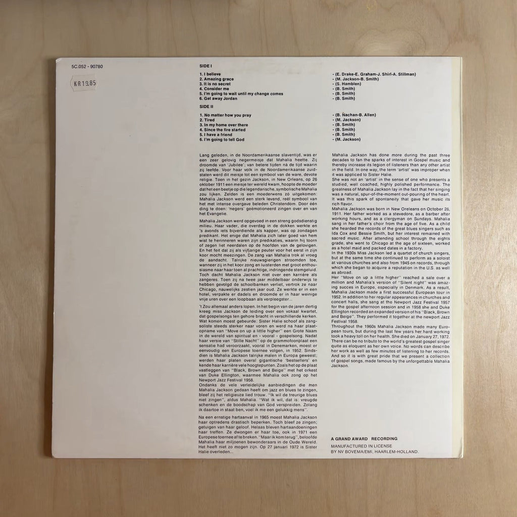 Mahalia Jackson – In Memoriam Mahalia Jackson – back cover