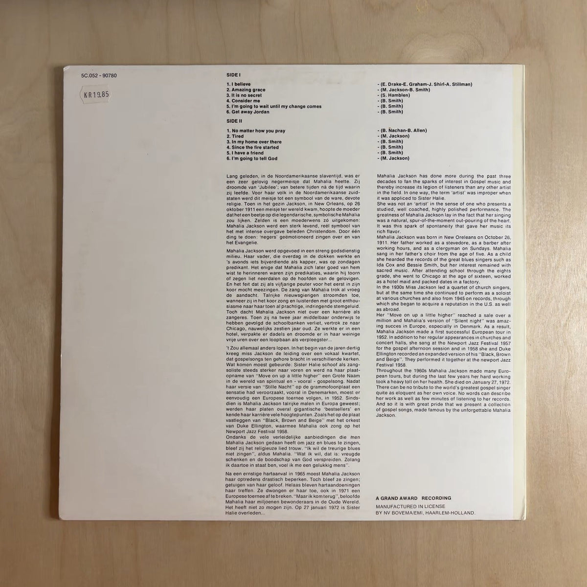 Mahalia Jackson – In Memoriam Mahalia Jackson – back cover